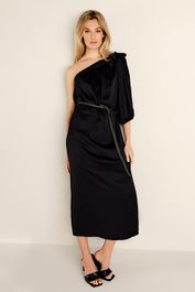 Summum woman quinty: dress silky touch black maat: 34 | midi jurken outlet | dames | zwart