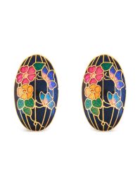 Susan caplan vintage 1980s cloisonné oorbellen met bloemenpatroon - goud