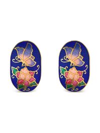 Susan caplan vintage 1980s cloisonné oorbellen met bloemenpatroon - goud