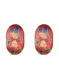 Susan caplan vintage 1980s cloisonné oorbellen met bloemenpatroon - goud
