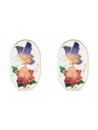 Susan caplan vintage 1980s cloisonné oorbellen met bloemenpatroon - goud