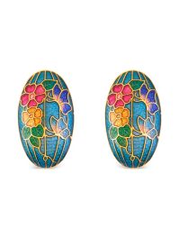Susan caplan vintage 1980s cloisonné oorbellen met bloemenpatroon - goud