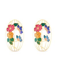 Susan caplan vintage 1980s cloisonné oorbellen met bloemenpatroon - goud