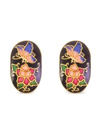 Susan caplan vintage 1980s cloisonné oorbellen met bloemenpatroon - goud