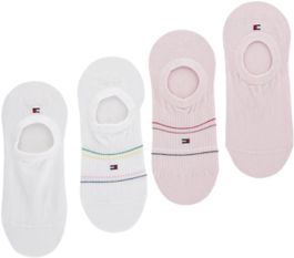 Tommy hilfiger th women footie hc 4p rib shine ecom sokken - pink / white - maat 35/38