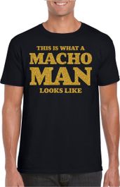 Toppers in concert 2025 - bellatio decorations foute party t-shirt voor heren - macho man - zwart - glitter goud - themafeest s