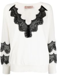 Twinset trui met kanten afwerking - wit