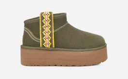 Ugg classic ultra korte plateaulaars met boordsel voor dames in green, maat 43, suede