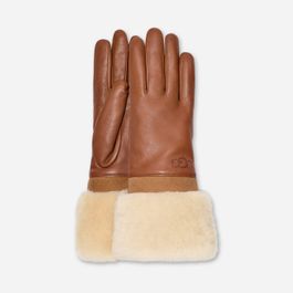 Ugg® shearling cuff leather-handschoen in brown, maat l, shearling/leder