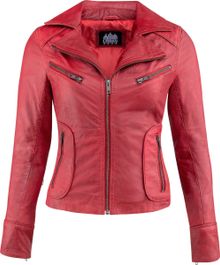 Urban 5884® - jacky - dames leren jas -openstaande kraag - lams leer - rood – biker - maat 4xl
