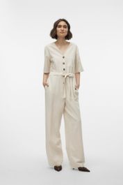 Vero moda broek vmjazzlyn 2/4 v-neck jumpsuit vma 10305279 natural/melange dames maat - xl