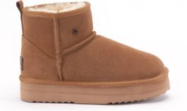 Warmbat wallaby suede boot plateau dames laarzen - cognac