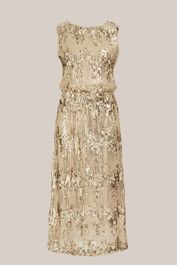 We fashion - dames midi jersey jurk met pailletten - goud - maat: l