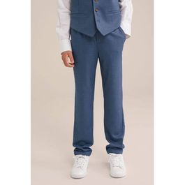 We fashion slim casual broek donkerblauw melange