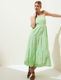 Womens m&s collection puur katoenen midaxi-strandjurk met print - lime mix, lime mix