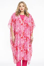 Yoek gebloemd semi-transparant geweven vest florida van gerecycled polyester roze/rood/wit