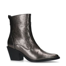 Zilveren leren croco western enkellaarsjes
