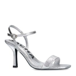 Zilveren metallic sandalen met hak