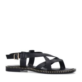 Zwarte leren platte sandalen