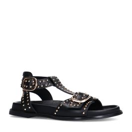 Zwarte leren sandalen met goudkleurige buckles en studs