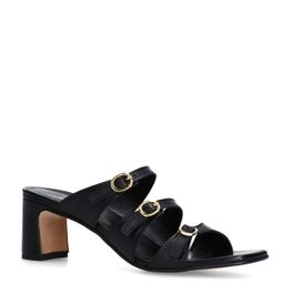 Zwarte leren sandalen met hak en gespen