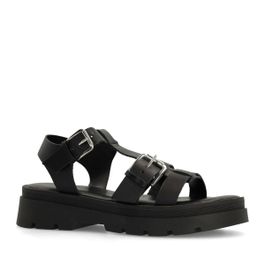 Zwarte plateau sandalen met zilverkleurige buckles